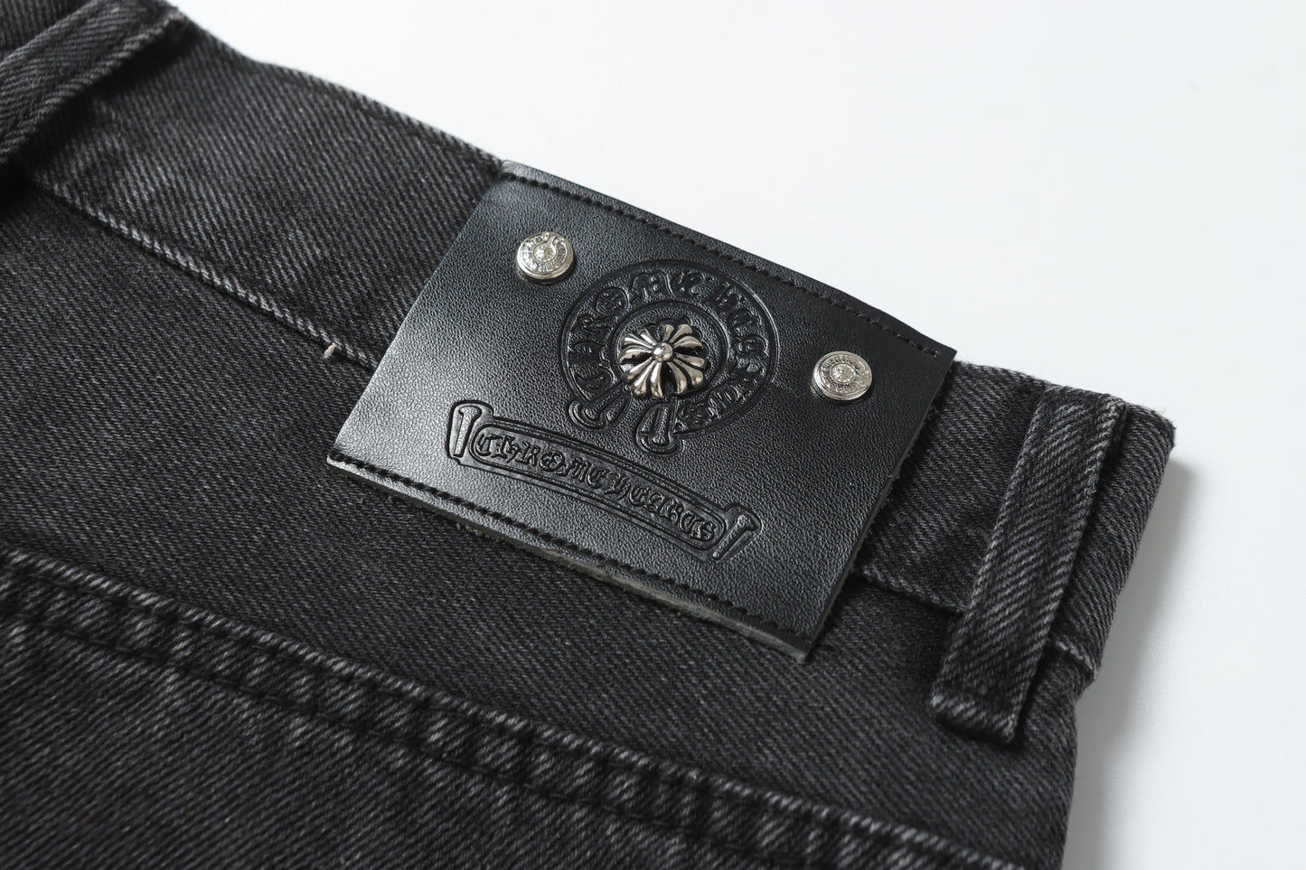 Chrome Hearts Grey & Blue Leather Cross Patches Jeans