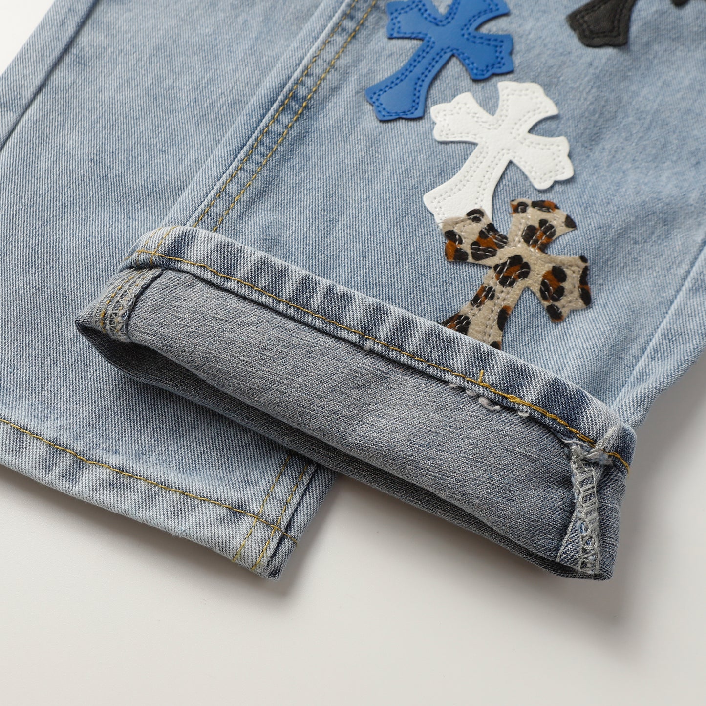 Chrome Hearts Cross Leather Patch Jeans 9957