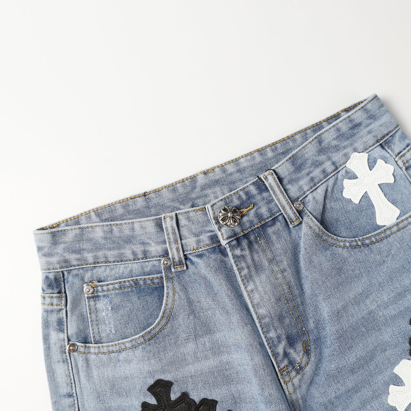 Chrome Hearts White & Black Cross Patch Jeans 9960