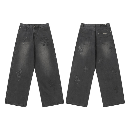 Chrome Hearts Black Cross Patch Grey Jeans
