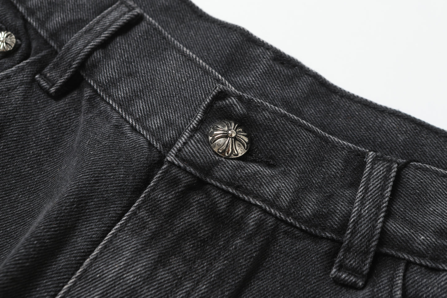 Chrome Hearts White & Black Leather Cross Patches Jeans