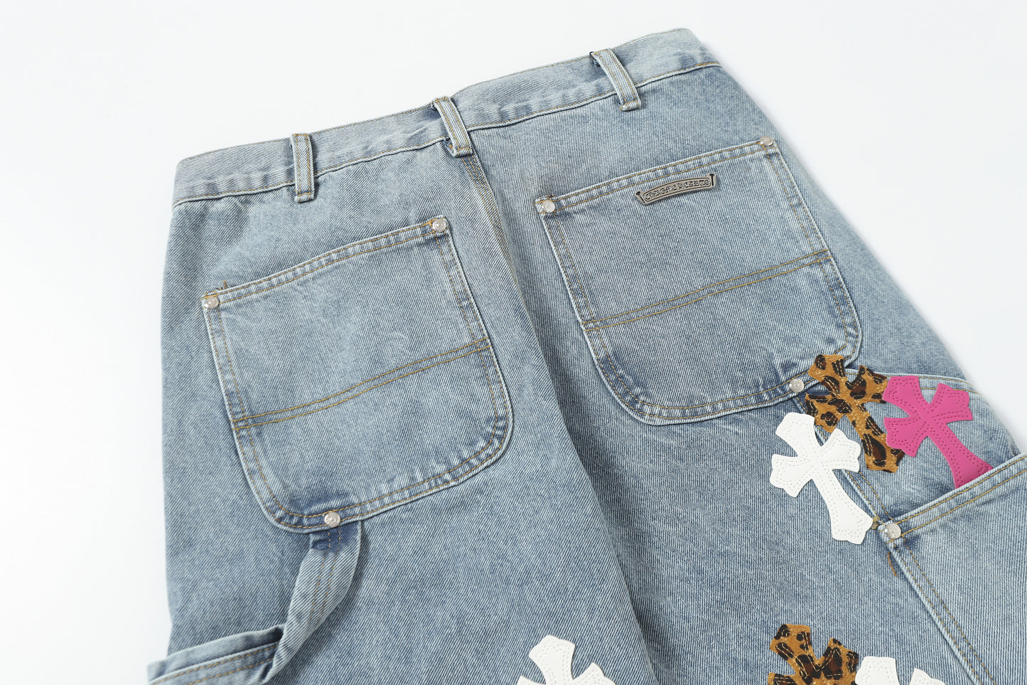 Chrome Hearts Vintage Cross Patchwork Washed Carpenter Denim Shorts 201