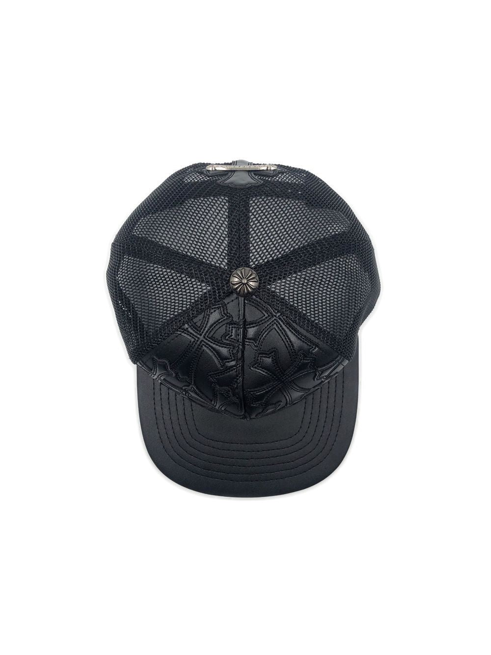 Chrome Hearts Cemetary Cross Leather Stitched Trucker Hat