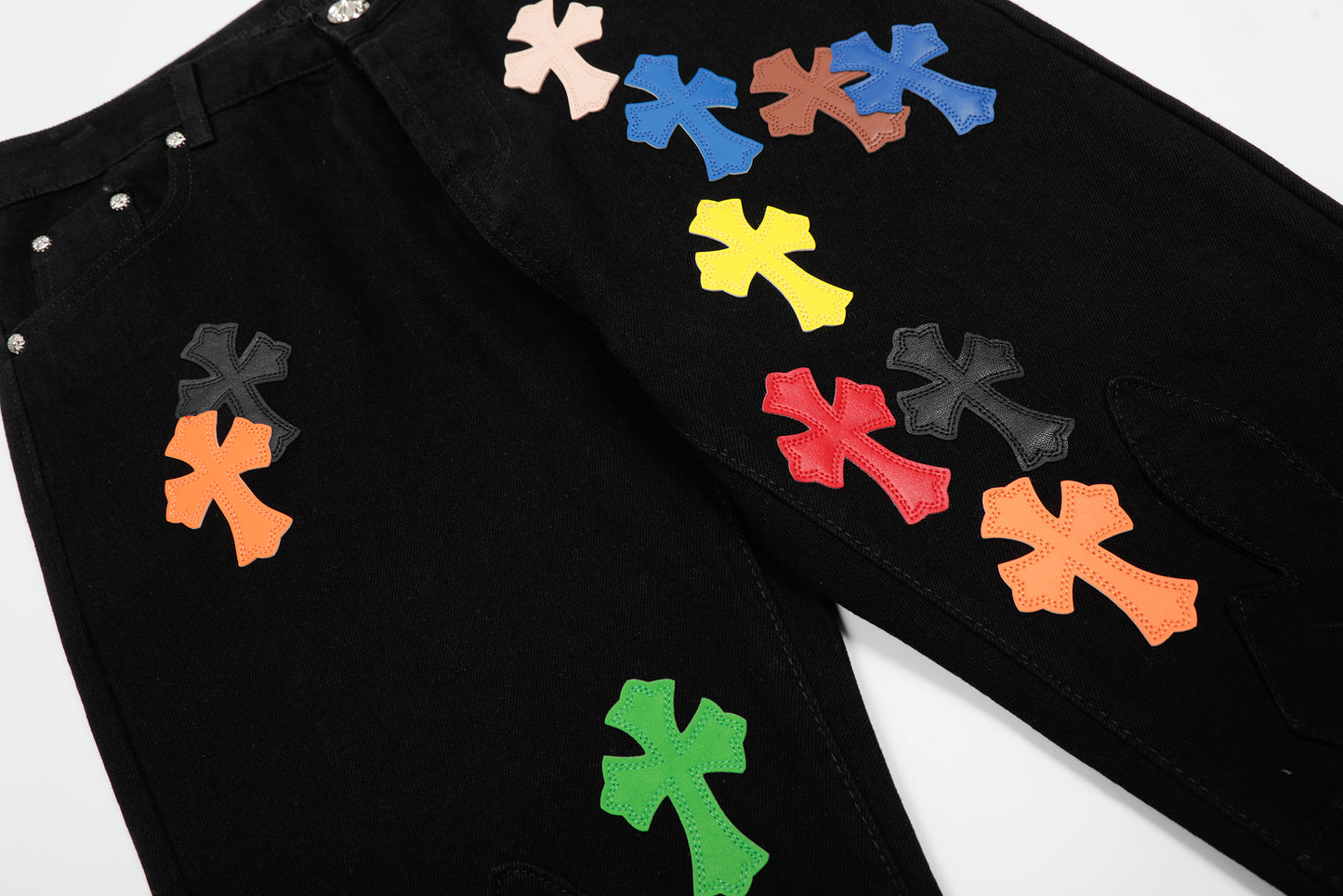 Chrome Hearts Color & Patches Flame Knee Jeans