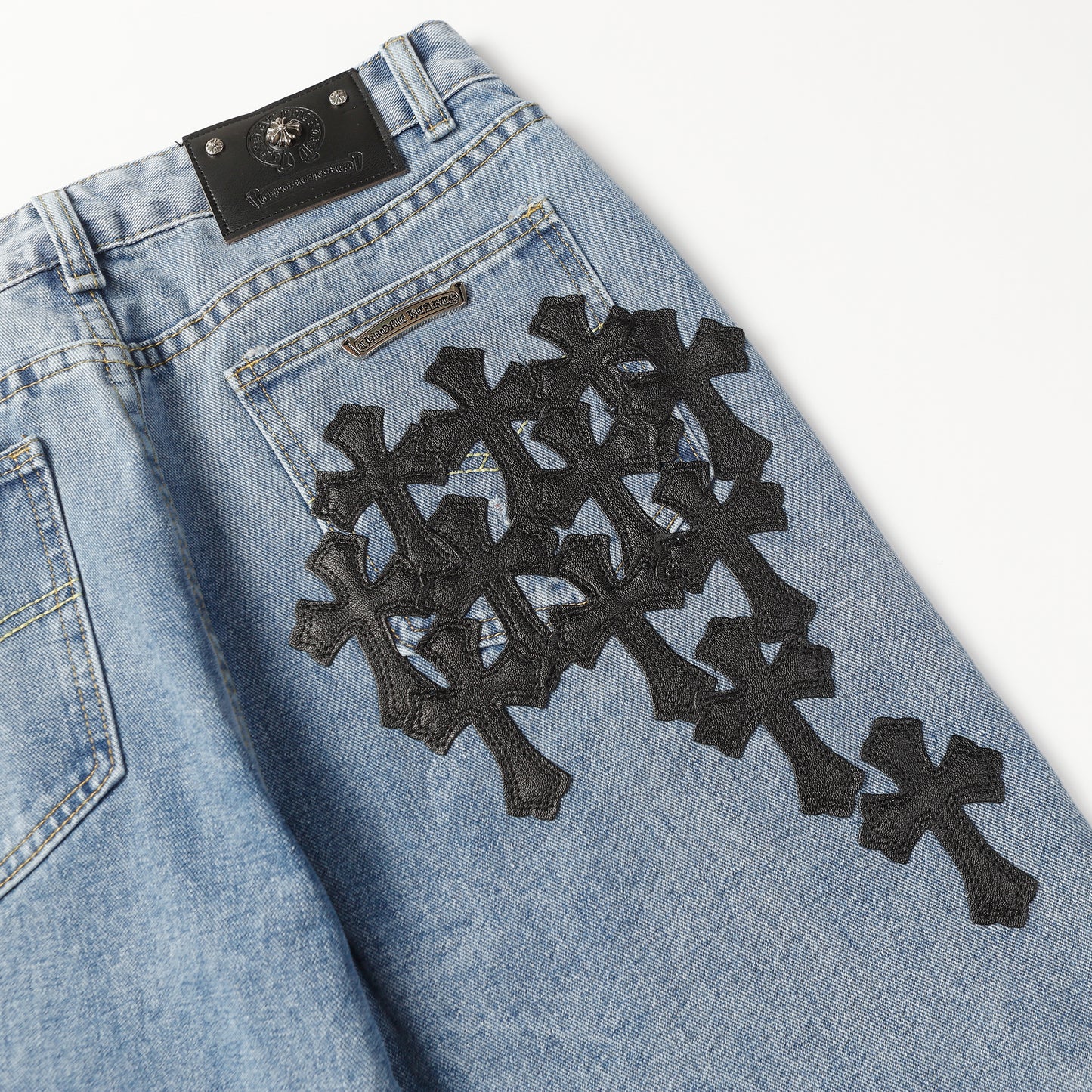 Chrome Hearts Cross Leather Patch Jeans 9961