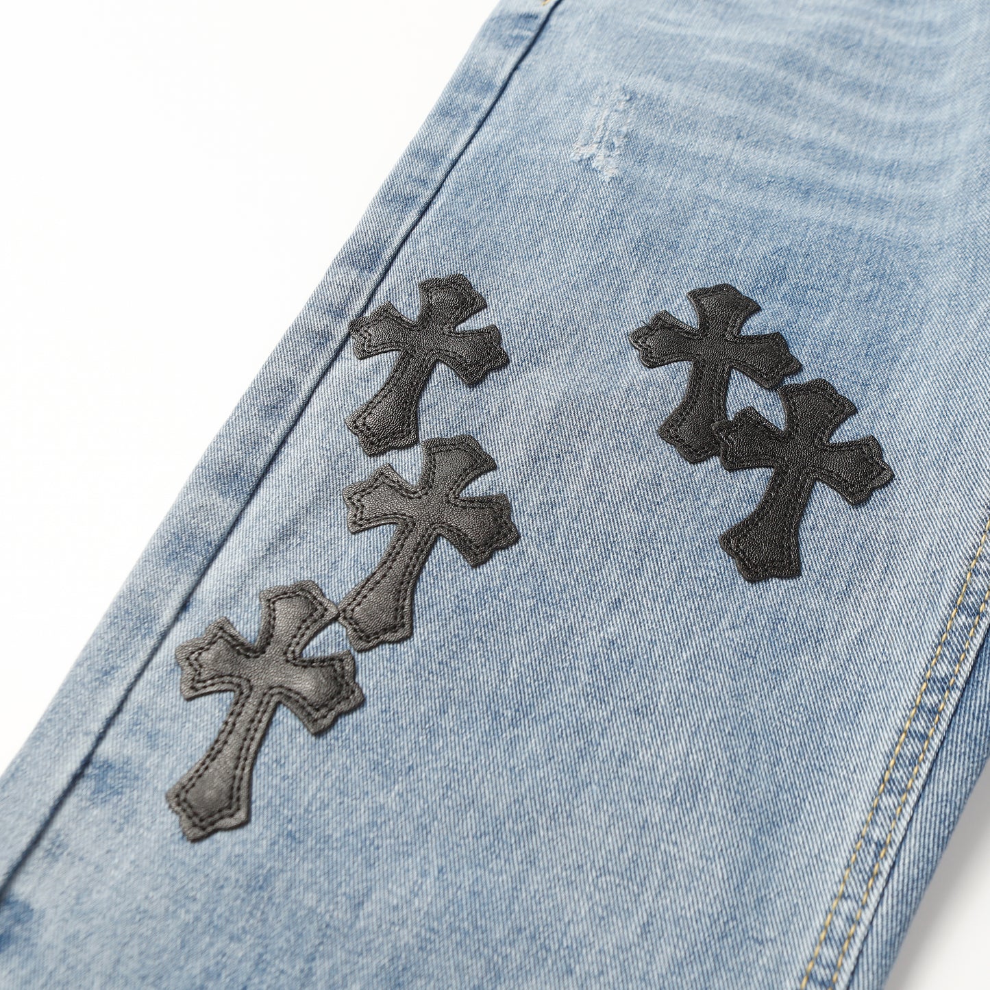 Chrome Hearts Cross Leather Patch Jeans 9961