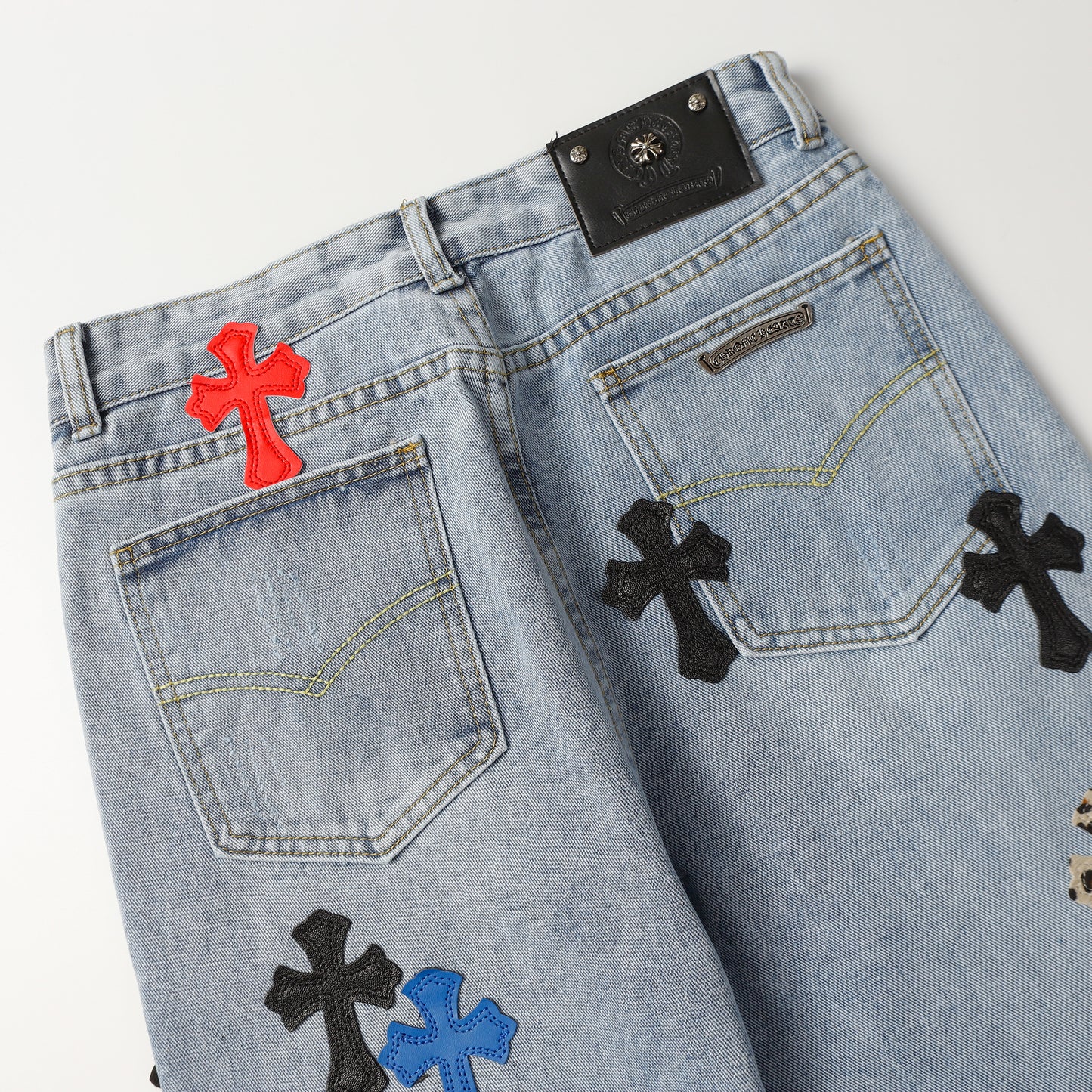 Chrome Hearts Cross Leather Patch Jeans 9957