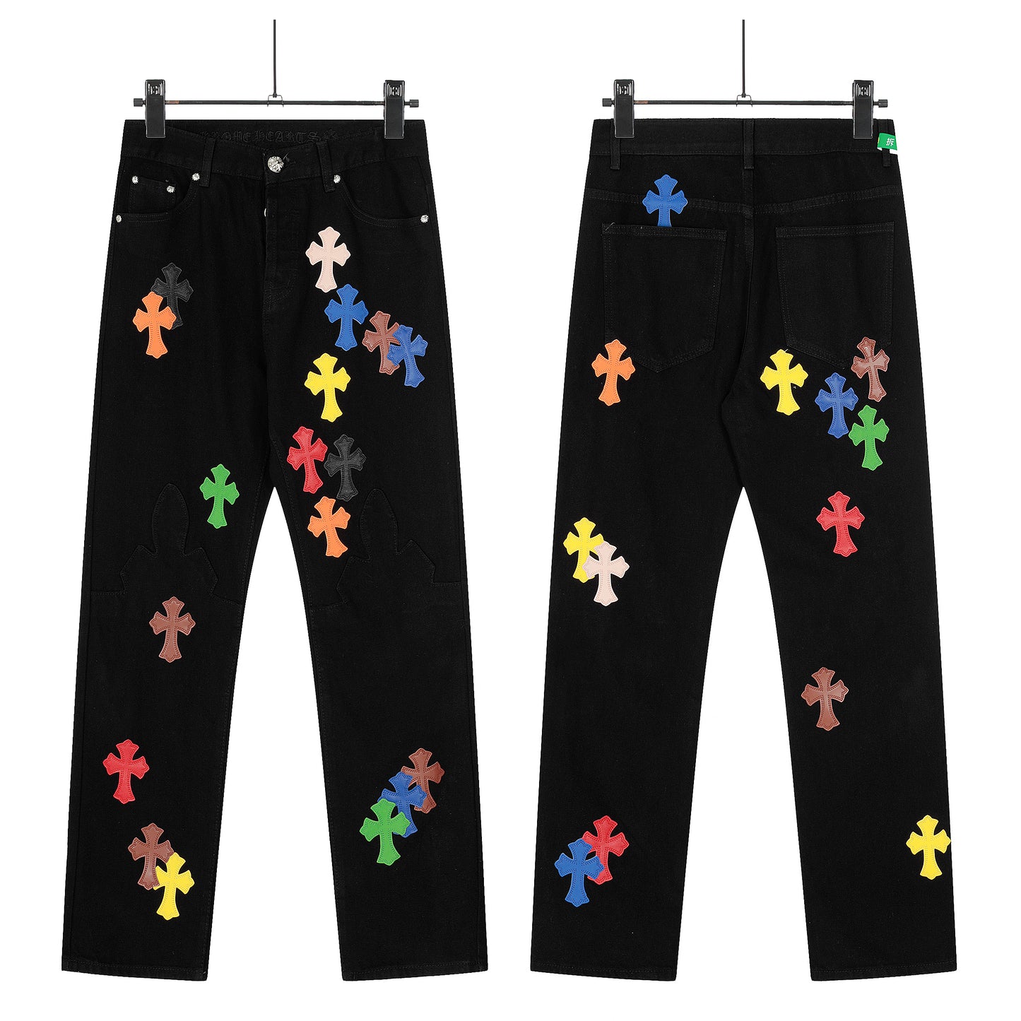 Chrome Hearts Color & Patches Flame Knee Jeans