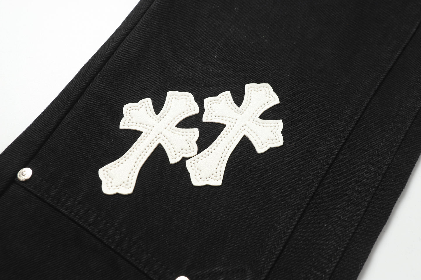 Chrome Hearts White & Blue Leather Cross Patches Jeans