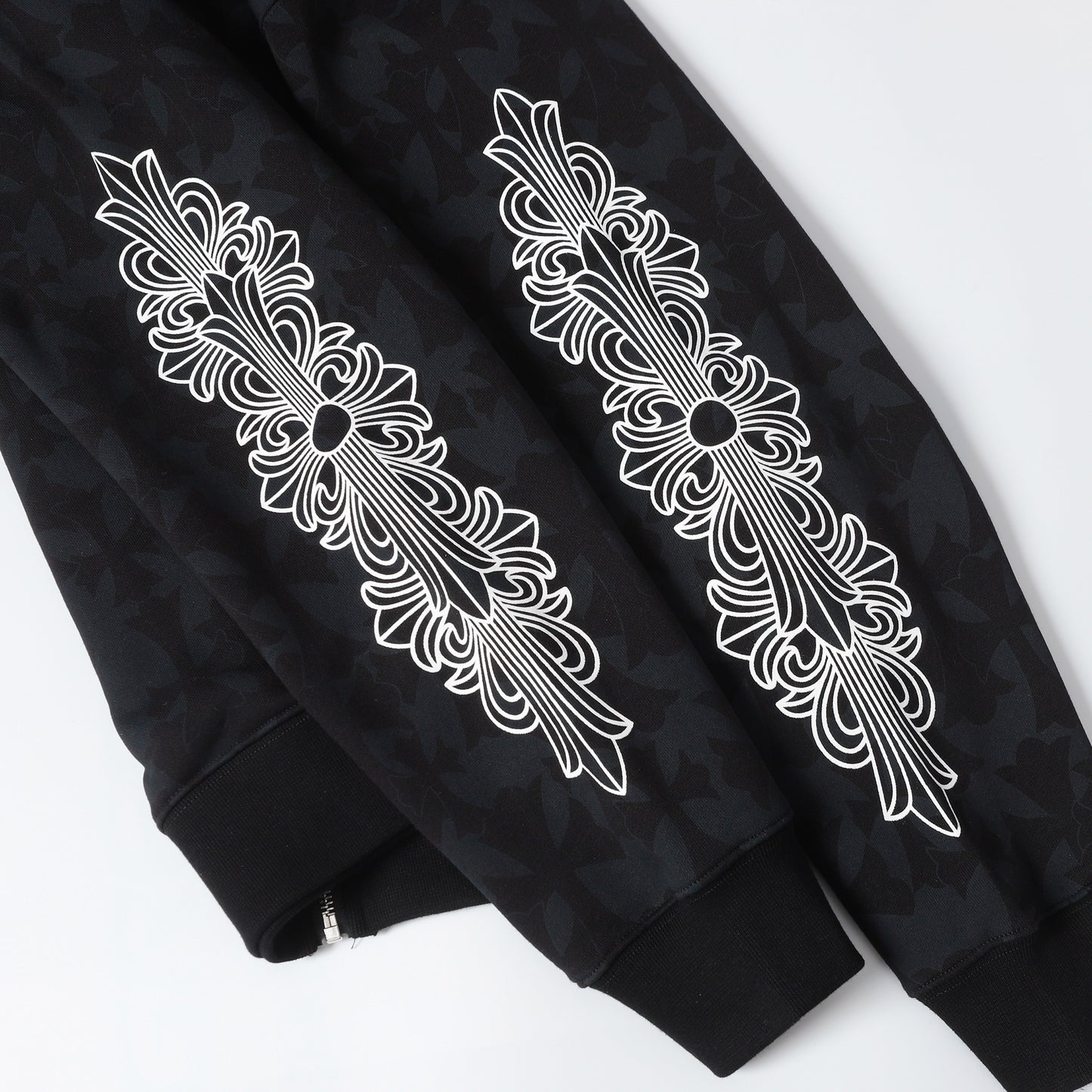 Chrome Hearts Black Tonal Monogram Scroll Horseshoe Logo Zip Up Hoodie 9818
