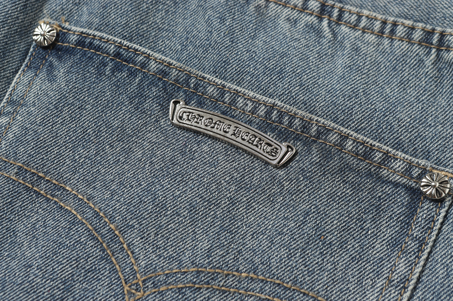 Chrome Hearts White & black Leather Cross Patches Jeans