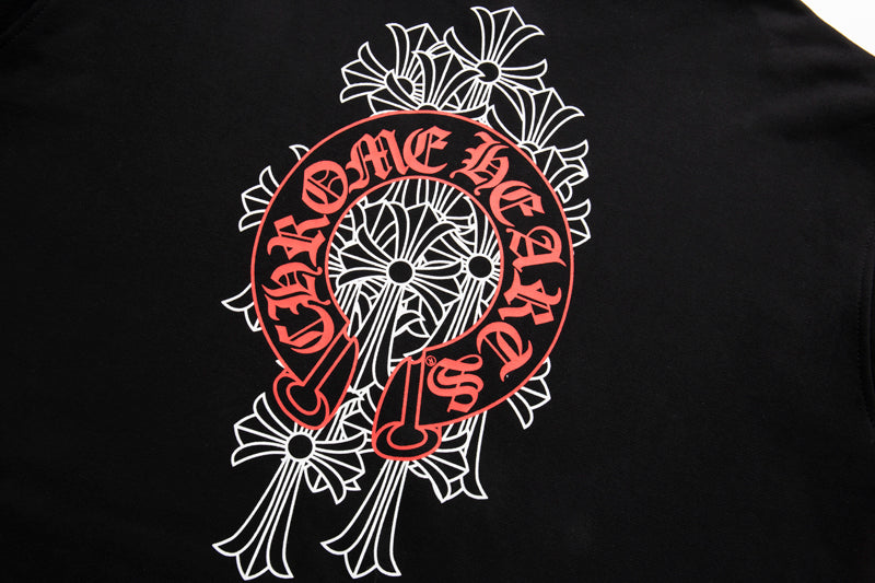 Chrome Hearts Red Horseshoe Logo Zip Up Hoodie 5005