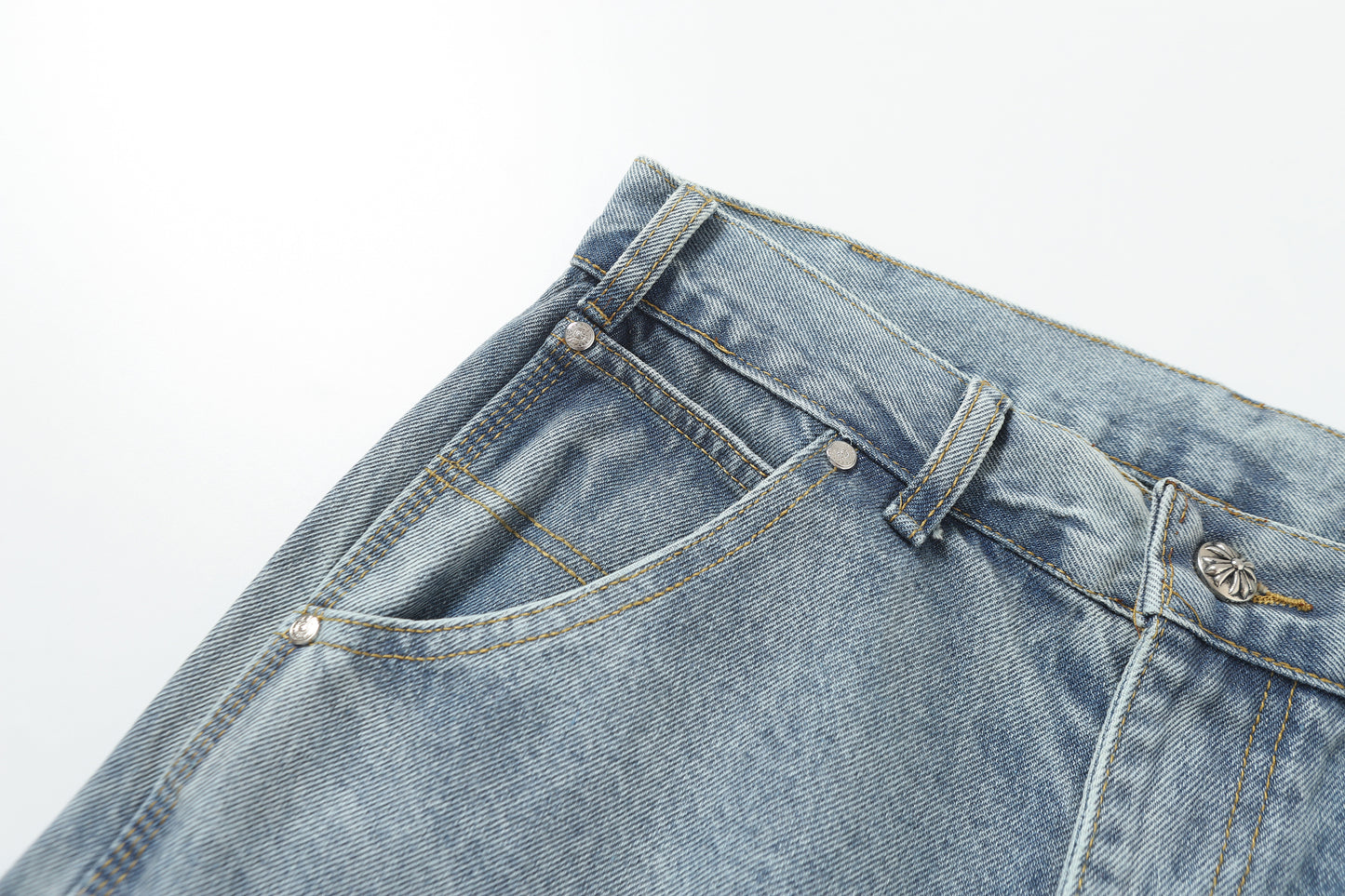 Chrome Hearts Vintage Cross Patchwork Washed Carpenter Denim Shorts 201