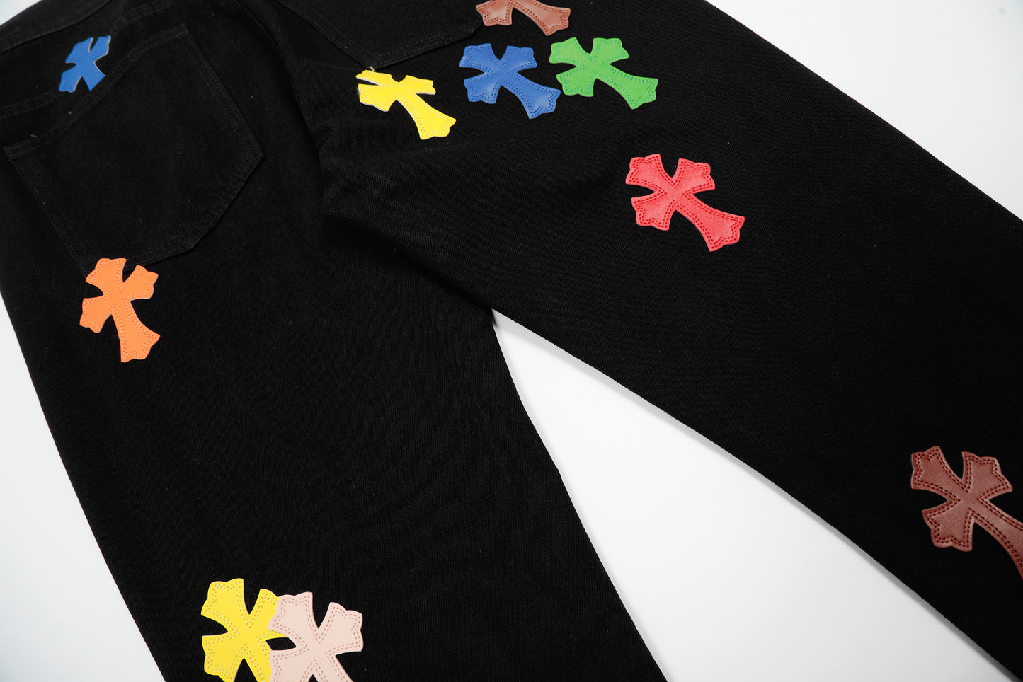 Chrome Hearts Color & Patches Flame Knee Jeans