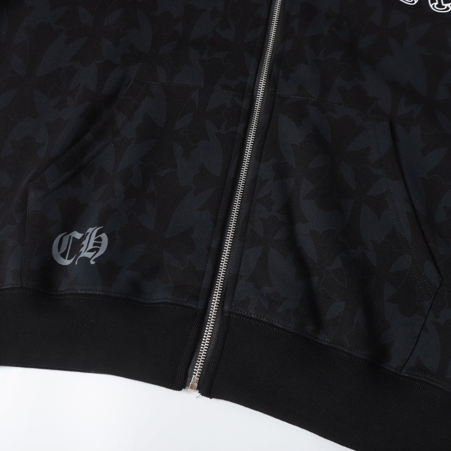 Chrome Hearts Black Tonal Monogram Scroll Horseshoe Logo Zip Up Hoodie 9818