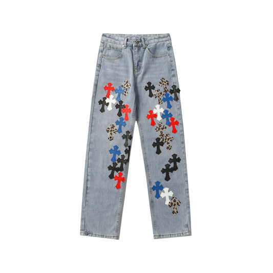 Chrome Hearts Cross Leather Patch Jeans 9957