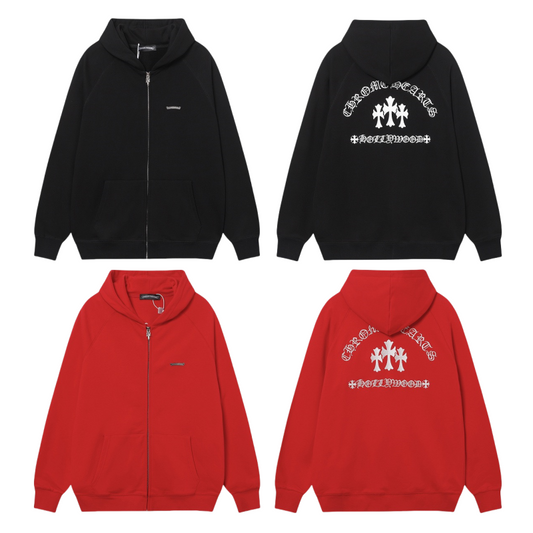 Chrome Hearts Triple Cross Script Sleeve Zip Up Hoodie 7019