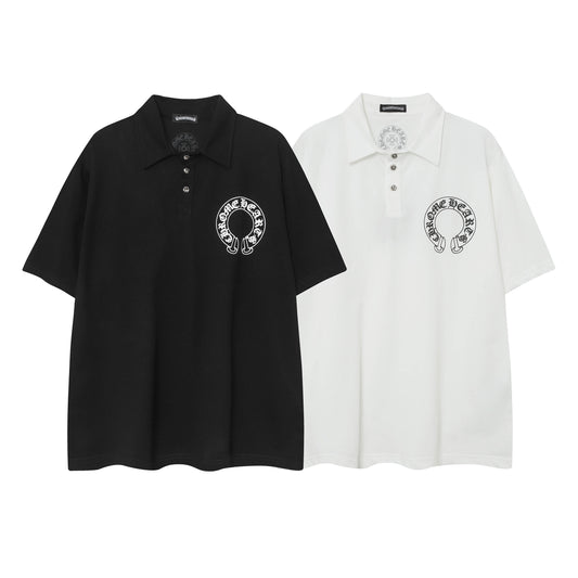 Chrome Hearts Horseshoe print lapel polo shirt 9995