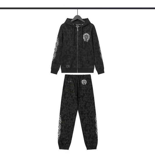 Chrome Hearts Black Tonal Monogram Scroll Horseshoe Logo Zip Up Hoodie 9818