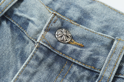 Chrome Hearts Vintage Cross Patchwork Washed Carpenter Denim Shorts 201