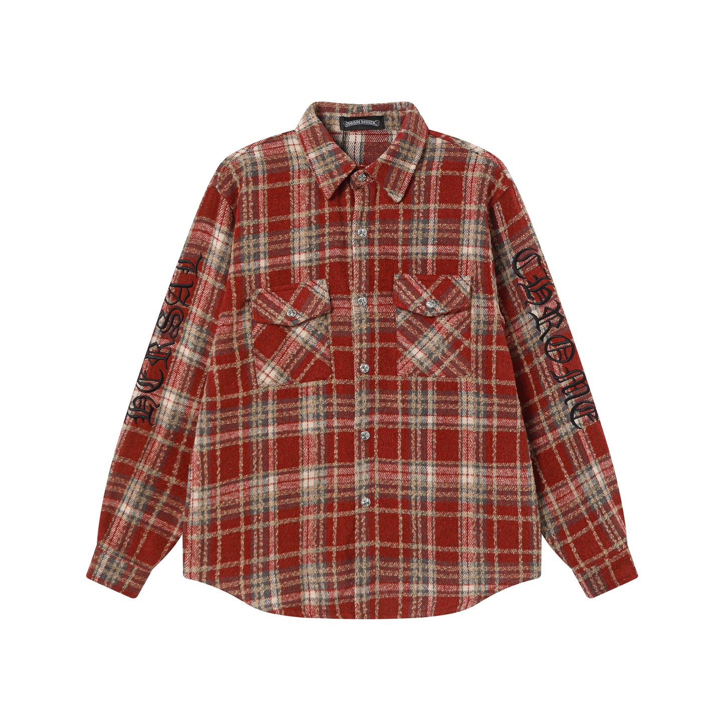 Chrome Hearts Embroidered Leather Cross Detail Flannel Shirt