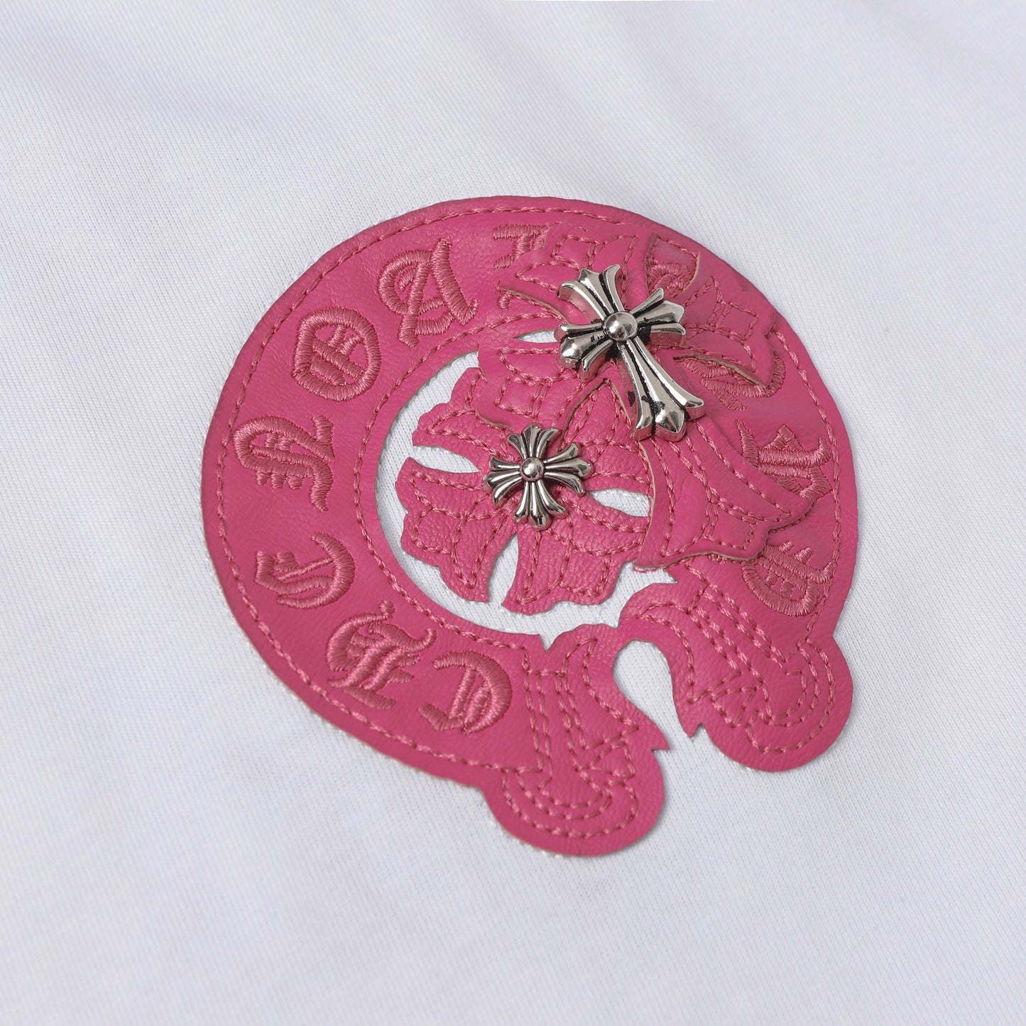 Chrome Hearts Fragmented Heart Cross Leather Tag Embroidered Shirt 2268