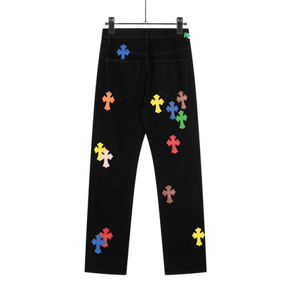 Chrome Hearts Color & Patches Flame Knee Jeans