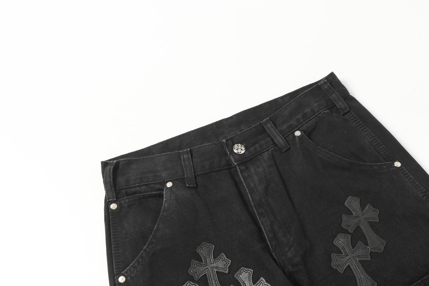 Chrome Hearts Vintage Cross Patchwork Washed Carpenter Denim Shorts 9902