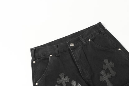Chrome Hearts Vintage Cross Patchwork Washed Carpenter Denim Shorts 9902