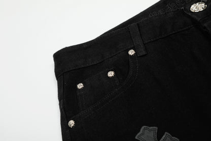 Chrome Hearts Color & Patches Flame Knee Jeans