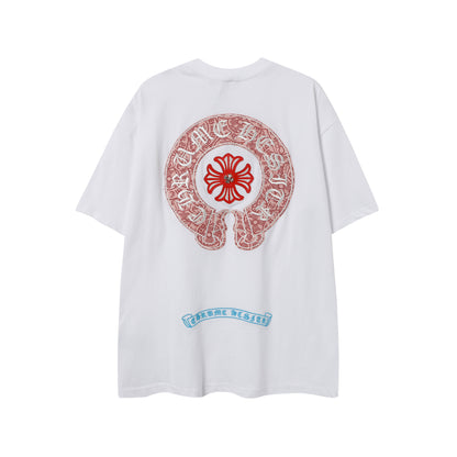 Chrome Hearts Leather Accent Metal Cross/Horseshoe Graphic Tee 2266