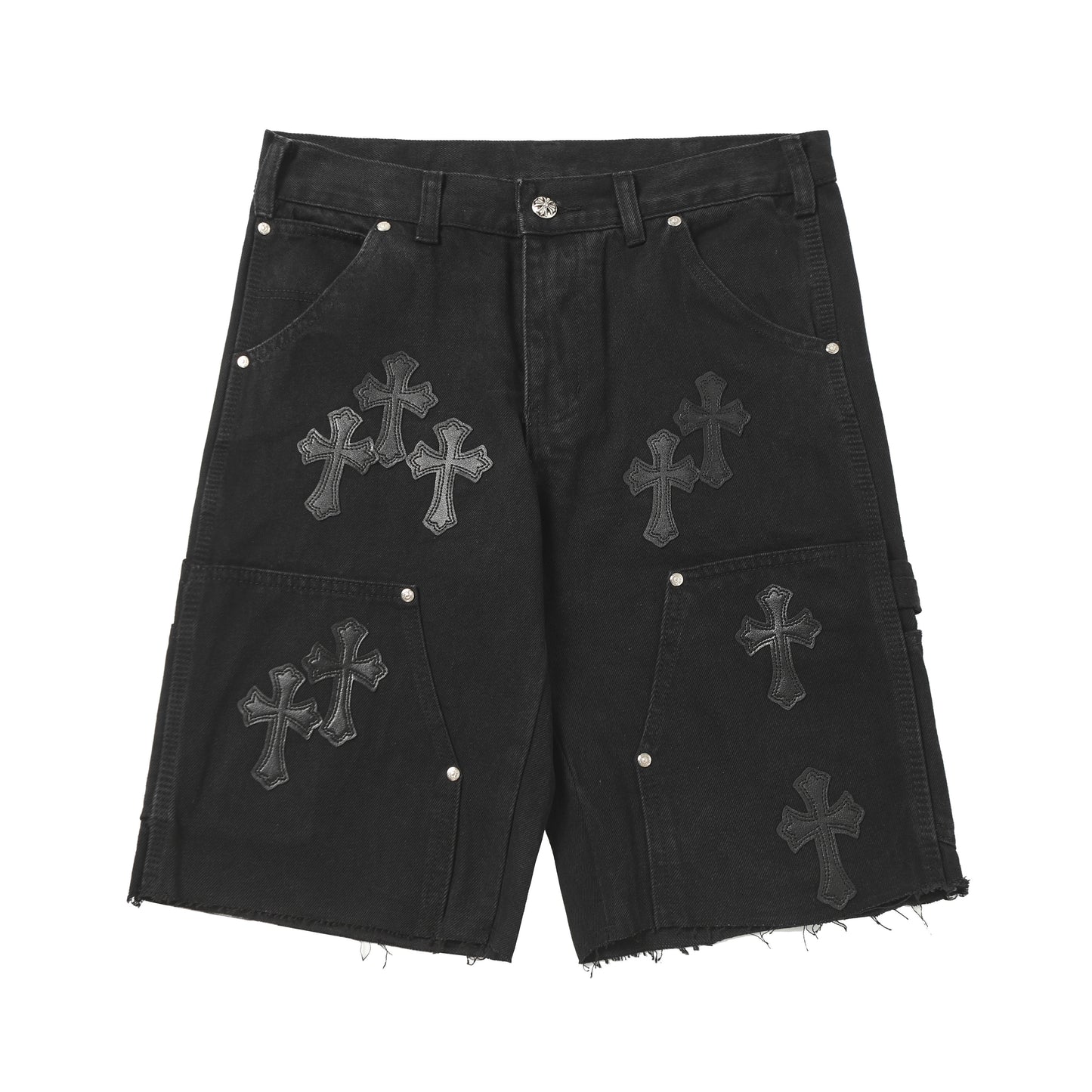 Chrome Hearts Vintage Cross Patchwork Washed Carpenter Denim Shorts 9902