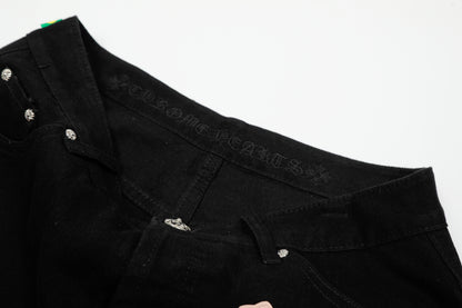 Chrome Hearts Color & Patches Flame Knee Jeans