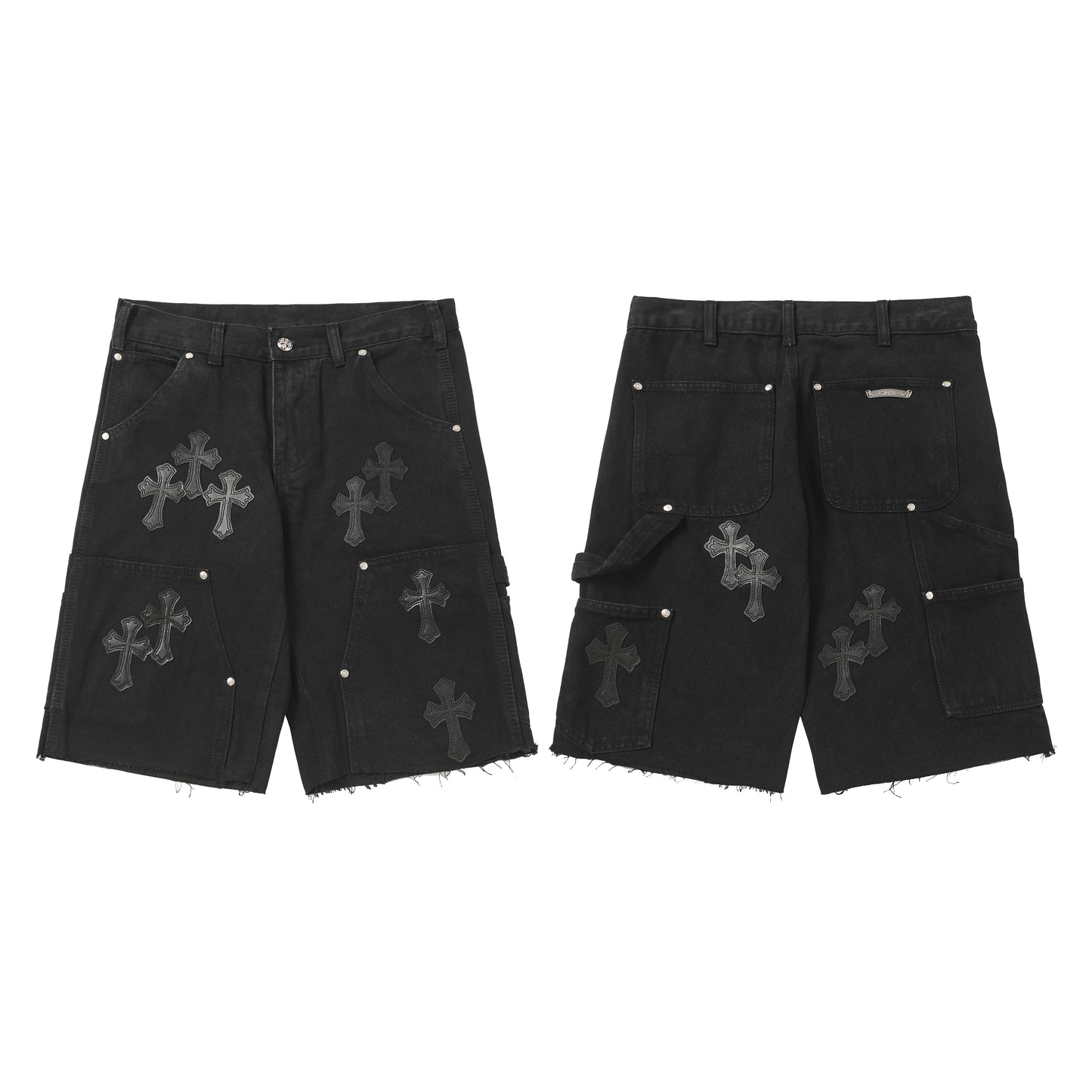 Chrome Hearts Vintage Cross Patchwork Washed Carpenter Denim Shorts 9902