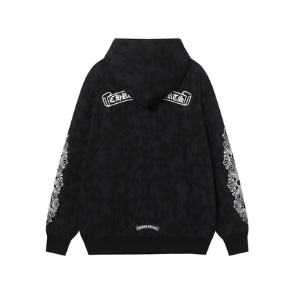 Chrome Hearts Black Tonal Monogram Scroll Horseshoe Logo Zip Up Hoodie 9818