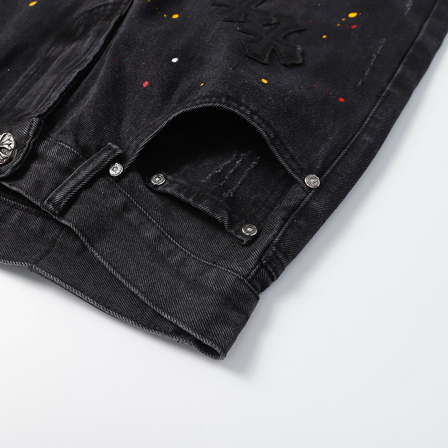 Chrome Hearts Cross Patch Embroidered & Hand-Painted Denim Shorts 9927
