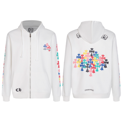 Chrome Hearts Multi-Color Cemetery Cross Logo Zip Up Hoodie 5015