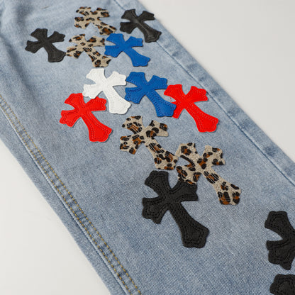 Chrome Hearts Cross Leather Patch Jeans 9957