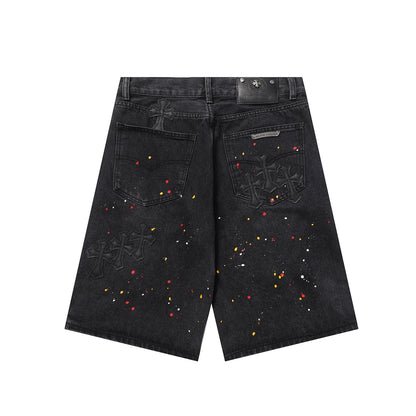 Chrome Hearts Cross Patch Embroidered & Hand-Painted Denim Shorts 9927