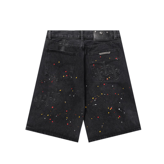 Chrome Hearts Cross Patch Embroidered & Hand-Painted Denim Shorts 9927