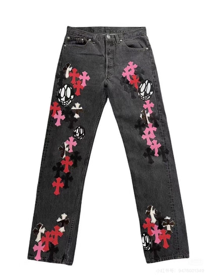 Chrome Hearts Grey jeans with colored crosshatch