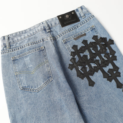 Chrome Hearts Cross Leather Patch Jeans 9961