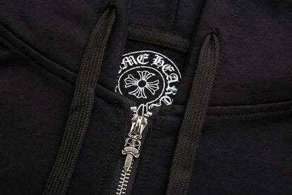 Chrome Hearts Letter Printed Long Cross Flower Arm Zipper Sweatshirt 5007