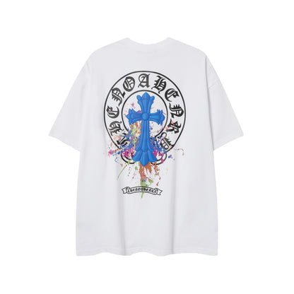 Chrome Hearts Horseshoe Graffiti Cross Colorful T-Shirt 2257