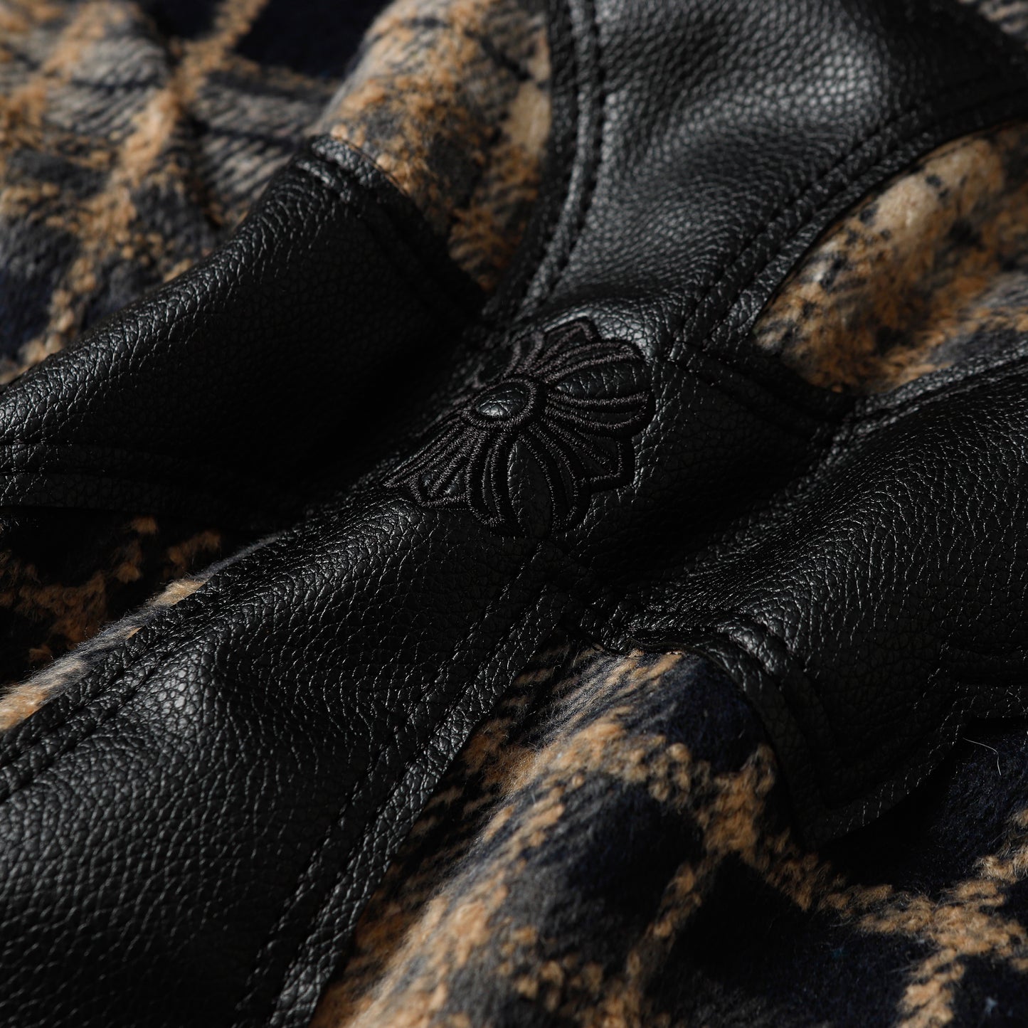Chrome Hearts Embroidered Leather Cross Detail Flannel Shirt