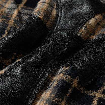Chrome Hearts Embroidered Leather Cross Detail Flannel Shirt