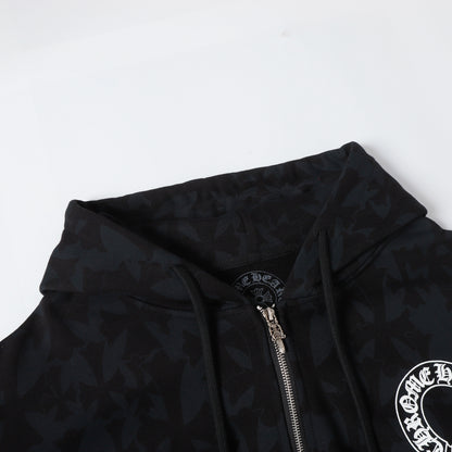 Chrome Hearts Black Tonal Monogram Scroll Horseshoe Logo Zip Up Hoodie 9818
