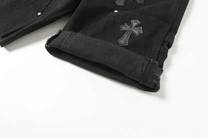 Chrome Hearts Vintage Cross Patchwork Washed Carpenter Denim Shorts 9902
