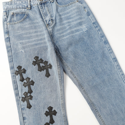 Chrome Hearts Cross Leather Patch Jeans 9961
