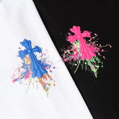 Chrome Hearts Horseshoe Graffiti Cross Colorful T-Shirt 2257